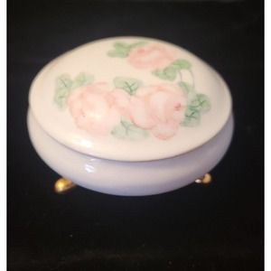 Hand painted footed porcelain trinket box